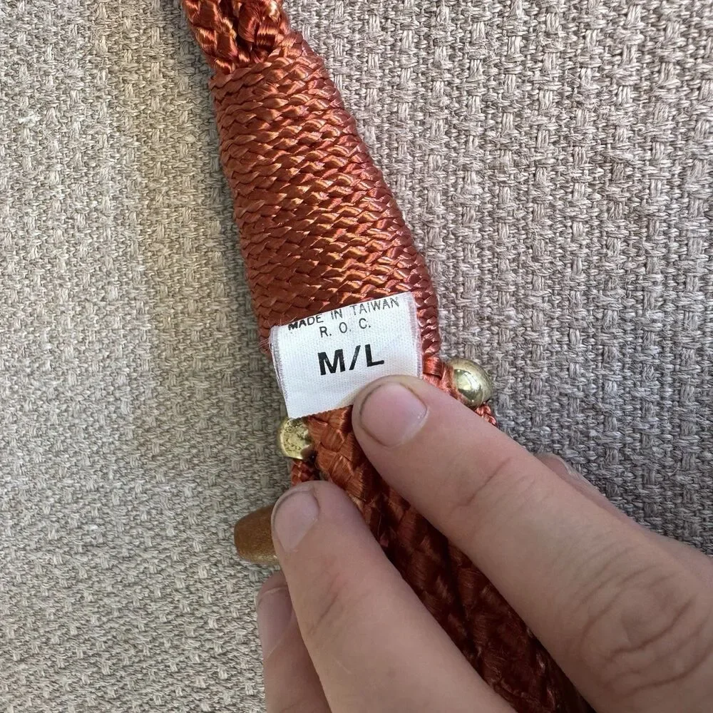 VTG Braided Rope Belt Macrame Woven Boho Style Wood Beads Gold 80s Vibe 545